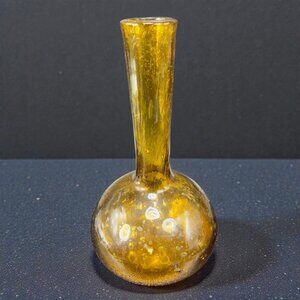 Vintage Hand Blown Art Glass Bottle Bud Vase Vessel With Bubbles Round Bottom